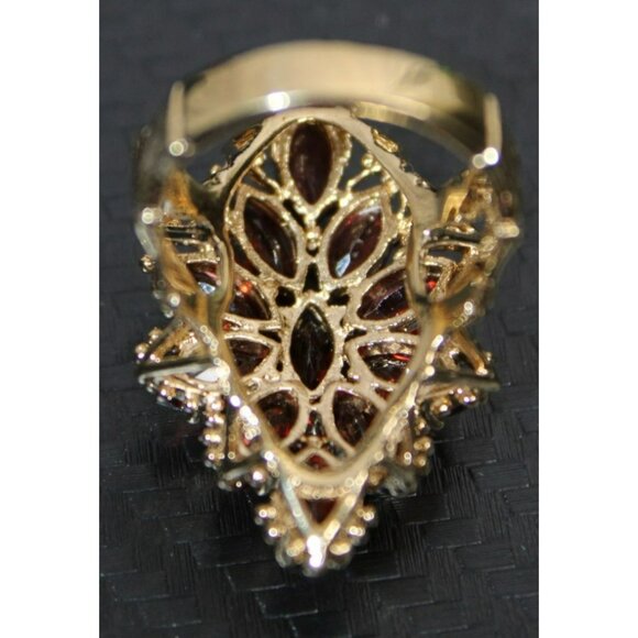 Vtg .925 Sterling Silver Red Garnet Crystal Vermeil Cocktail Ring W/Branching De - Picture 5 of 6